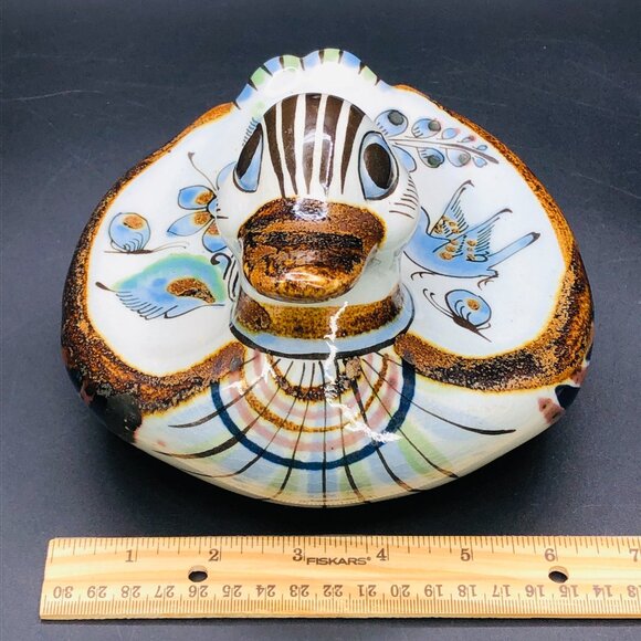 Vintage Ken Edwards Tonala Pottery DUCK, Folk Art Blue Bird Butterfly Florals - Picture 11 of 13